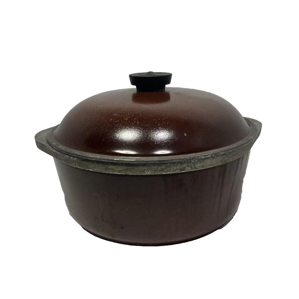 Vintage Club Brown Dutch Oven Large Stock Pot With Lid Cast Aluminum Collectible